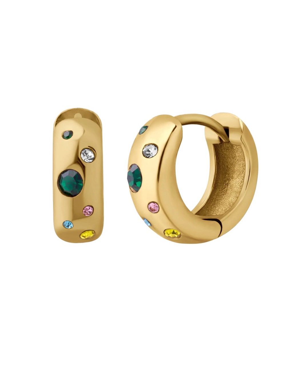 Colorful Gems Gold Huggies Earrings 18K Gold Plated | Hypoallergenic Waterproof